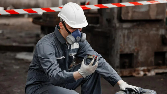 A man handling hazardous materials while at their high risk job.