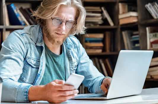 Man looking at results