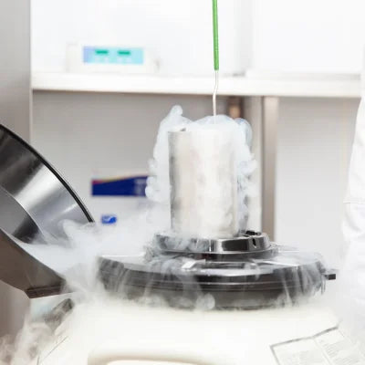 Cryotank with the vials of sperm being frozen.